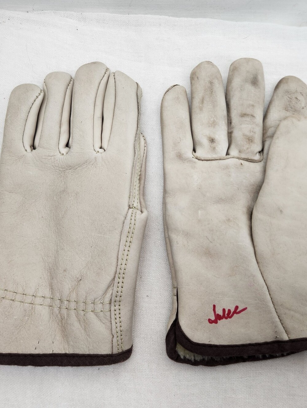 Vintage Leather Cowhide Acrylic Lining Garden Gloves Small XS